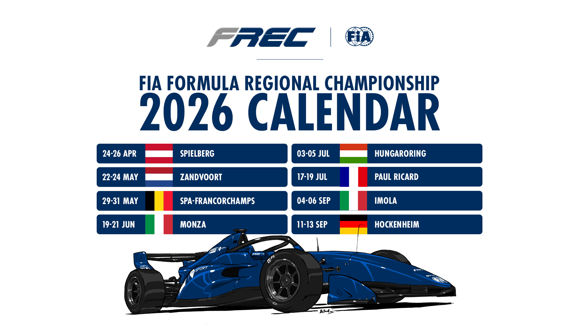 The 2026 calendar of the FIA European Regional Formula Championship unveiled