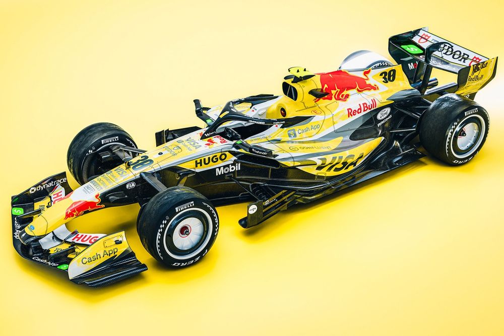 Racing Bulls uses a yellow livery for Miami, along with matching team gear.